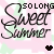 Animated contact sheet of a 'Sweet Summer' icon with alternating pink and mint green backgrounds, black text, small hearts, and repeated 'SO LONG' labels across 21 frames.