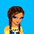 Pixel art contact sheet showing multiple frames of an animated icon with a girl character and Spongebob Squarepants character in yellow outfit, featuring text elements on blue background.