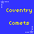 Blue background with yellow text reading "Coventry" and "Comets" in a pattern, surrounded by white star icons with dotted trails