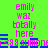 Green background with pink text reading 'emily was totally here' and blue pixelated symbols, repeated in two vertical with horizontal blue bars between them