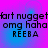 Pixelated text on a gradient background with repeated phrases and stylized spelling.