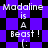 Pixelated text 'Madaline is A Beast!' with a smiley face on a purple and black checkered background, transitioning to a diamond pattern.