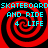Four identical red and black spiral patterns with cyan text reading "SKATEBOARDSKATEBOARD AND RIDE 4 LIFE" arranged in a on a black background