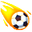 Pixelated soccer ball engulfed in bright yellow and orange flames against a solid gray background.