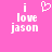 Pixelated pink background with white text 'i love jason' and a heart symbol, showing two states where the heart symbol appears in one state and is absent in the other.