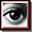 grayscale eye images in red-bordered frames, transitioning from detailed realistic eyes to simplified line drawings and abstract shapes