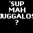 'SUP MAH JUGGALOS? text in pixelated white font on four colored backgrounds: black, dark red, bright red, and deep red.
