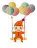 A 3x3 contact sheet of an animated AIM buddy icon showing a cartoon character on a swing with balloons, displaying subtle facial expression changes across frames.