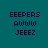Pixelated text 'EEEPERS', 'AWWW', and 'JEEEZ' arranged in a on teal background with white rectangular overlays shifting positions