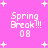 Pixelated pink background with white text reading "Spring Break!!! 08" and scattered plus signs, displayed in a of four identical