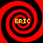 Four identical red and black spiral patterns arranged in a , each containing the text ERIC in yellow pixelated font
