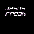 Pixelated text 'JESUS FREAK' in white and pink appears across a black background with one gray rectangle visible.