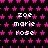 Pixelated text 'zoe marie rose' repeated across a black background with pink star patterns, no visible animation changes.