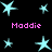 Pixelated cyan stars and pink text on black background, arranged in with four 'Maddie' labels