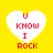 Four identical white heart-shaped icons with red text "U KNOW I ROCK" on a solid yellow background, arranged in a