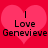 Two identical pink heart-shaped icons with black text reading "I Love Genevieve" on a red background.
