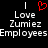 A black background displays white text reading "Love Zumiez Employees" with a red pixelated heart symbol above the word "Love."