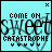 A light cyan square icon with 'COME ON SWEET CATASTROPHE' text and heart symbols, featuring animated heart color changes across frames.