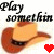 Two side-by-side animated frames of a cowboy hat icon with text and heart symbols, showing frame-to-frame changes in text and heart color.
