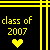 Yellow pixelated text 'class of 2007' above a yellow heart on black background with yellow lines