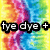 Tie-dye background with text 'tye dye +' and 'Kawa =' above a black-and-white '<3' symbol.