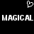 Black background with white pixelated heart symbol above large text reading 'MAGICAL MAGICAL' in blocky, low-resolution font.