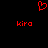 Red pixelated heart symbol above two instances of the word 'kira' on a black background.