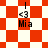 Red and white checkered background with repeated 'Mia' text, heart symbol, and vertical line elements in four distinct layouts