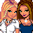 Animated contact sheet of a pixel art buddy icon featuring two cartoon women with text fragments scattered around the image, displayed on a gray transparency background.