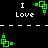 Green pixelated icon with 'I Love' text on black background, featuring animated green square patterns that shift position across frames.