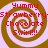 Four identical spiral patterns with red text reading 'Yummy Strawberry Chocolate Swirl!!!' on a light purple background.