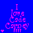 A blue background displays a pink pixelated text design reading "I Love Code Camp" with varying star counts on the left side across frames.