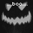 Pixelated black-and-white icon of a smiling face with heart-shaped eyes and the text ...boo... above, showing subtle animation changes across frames.