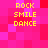 Pixelated text 'ROCK SMILE DANCE' repeated in four identical quadrants on a pink and red checkered background.