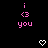 Pixelated pink text 'i <3 you' repeated across black background with white heart and arrow symbols in a