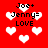 Red background with white pixelated hearts and repeated black text "Joe+ Jenny= LOVE" in four quadrants.