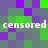 Pixelated of green, purple, and gray squares with repeated white text 'censored' in two
