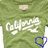 Green fabric background with white cursive text and a blue heart outline; the heart's outline changes from solid to dashed.