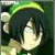 Pixelated anime-style character with dark hair and green halo-like glow, wearing light-colored clothing against dark background