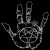 A grayscale pixelated hand icon with extended fingers and a thumb, forming an open gesture against a black background.