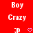 Red background with white pixelated text 'Boy' and 'Crazy', two identical static frames showing ':p' face and pink heart symbols.