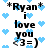 *Ryan i love you <3 =) text with blue hearts on white background; animated heart positions shift across frames.