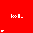 Red background with white text 'kelly' and star symbols in a pattern, some stars animate vertically