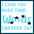 A contact sheet of five animated frames showing a pixelated text-based icon with the phrase "I LOVE YOU MORE THAN Words CAN EVER SAY" in light blue, featuring black star symbols that shift position across frames.