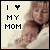A pixelated image of a woman holding a baby with text reading "I MY MOM" and a heart symbol, displayed in four showing animation changes