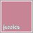 A pink square icon with the text 'jessica' at bottom and animated white star particles floating in various positions.