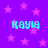 Purple background with pink stars and four instances of the text 'KAYIA' in cyan pixelated font.