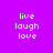 Pixelated text 'live laugh love' appears in four quadrants on a purple background, with blue bars highlighting different lines in each quadrant.