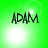 Green background with four each containing black text 'ADAM' and white light effects, showing animation changes in light positions
