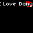 Pixelated text reads "Love Dany: Love Dany" with a red pixel cluster replacing the 'a' in the second word.